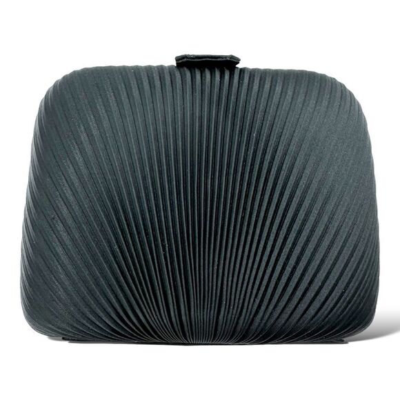VINTAGE Hard Case Black Satin Micro Pleated Convertible Evening Bag - Picture 2 of 12